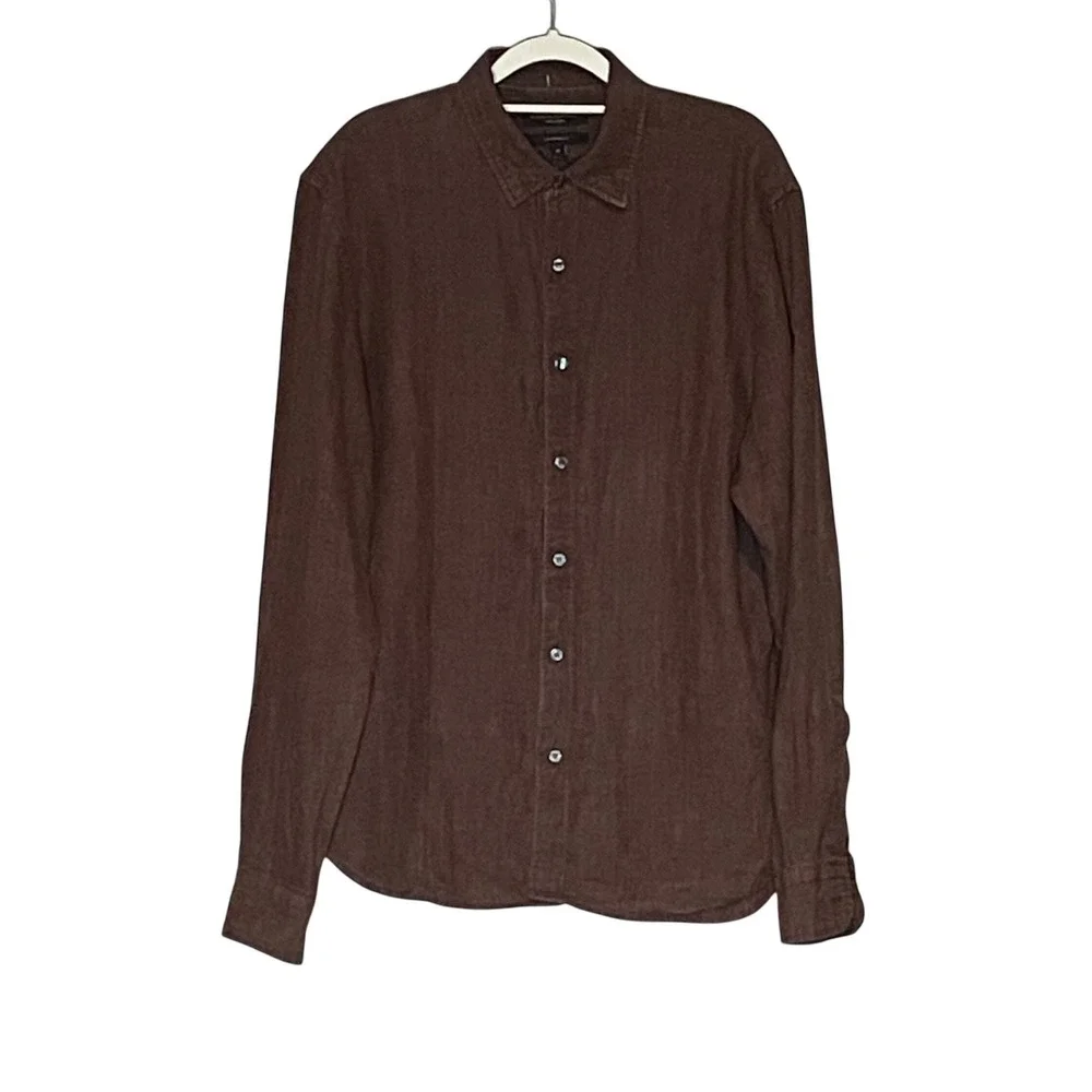 Banana Republic Mens Brown 100% Linen Standard Fit Long Sleeve Button Down M